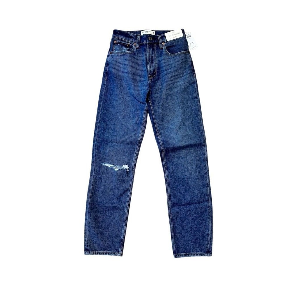 Abercrombie & Fitch Women's High Rise Mom Jeans Size 24โ Blue Distressed